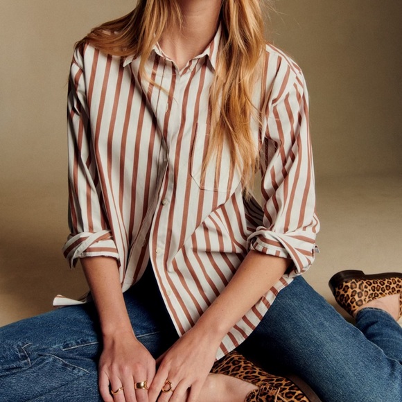 Sezane Bilma Shirt Camel Stripes - Size 16 - Picture 1 of 3